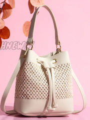 Hnewly - Hollow Out Drawstring Bucket Bag Women Satchels Women-Satchels