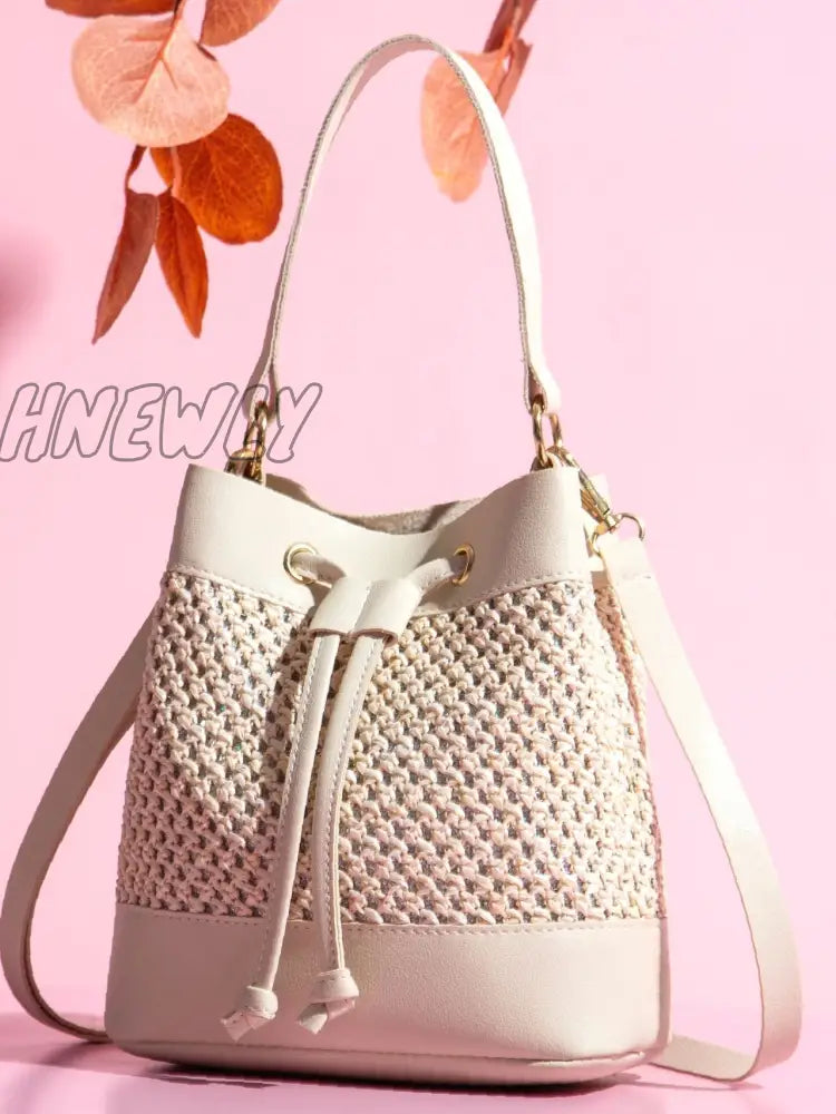 Hnewly - Hollow Out Drawstring Bucket Bag Women Satchels Apricot Women-Satchels