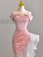 Hnewly Host Evening Dress Luxury Party Sexy Skirt Bare Chest And Sleeveless Bridal Toast Pink