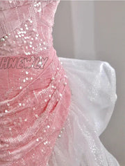 Hnewly Host Evening Dress Luxury Party Sexy Skirt Bare Chest And Sleeveless Bridal Toast Pink