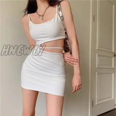 Hnewly Hot Fashion Women Sexy Bodycon Mini Dress Sleeveless Spaghetti Strap Solid Color Cutout