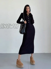 Hnewly Hot Girls Polo Neck Knit Dress Autumn Winter Women Long Maxi Dresses Sweater Fashion Slim