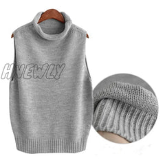 Hnewly Hot High Collar Sleeveless Loose Ladies Vest Knit Fashion Sweater Wholesale Brand Pullover