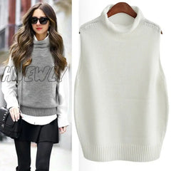 Hnewly Hot High Collar Sleeveless Loose Ladies Vest Knit Fashion Sweater Wholesale Brand Pullover