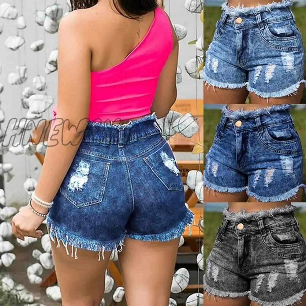 Hnewly Hot Sale Women’s Summer Denim Shorts Fashion Tassel Jeans Sexy Skinny High Waist Plus Size