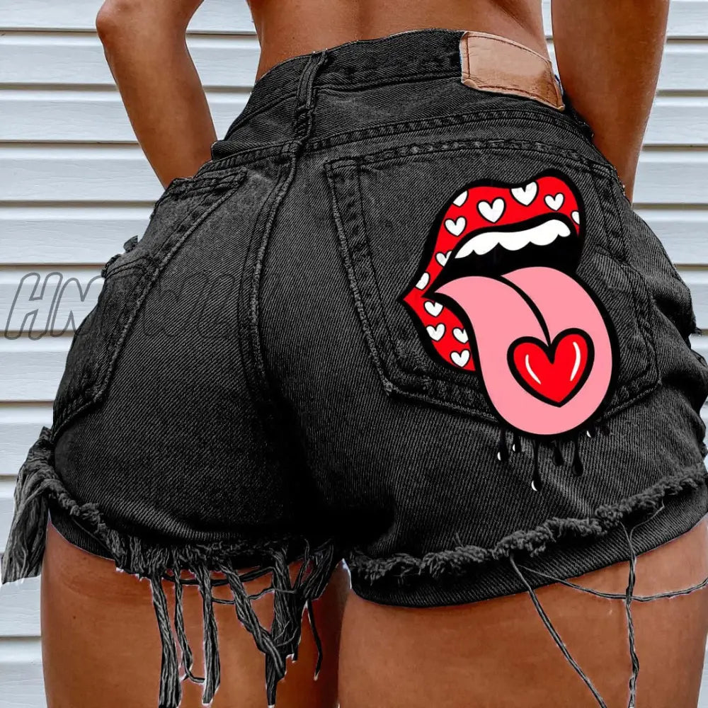 Hnewly Hot Summer Women’s Shorts Pockets Printed Pattern Big Stone Love Ripped Raw Ins Influencer
