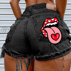 Hnewly Hot Summer Women’s Shorts Pockets Printed Pattern Big Stone Love Ripped Raw Ins Influencer