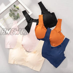 Hnewly Ice Silk Bra Seamless Vest Bras Women Push Up Underwear Sleep Top Padded Shock-Proof Thin