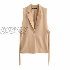 Hnewly Jacket Women Blazer Gilet Sleeveless Vest Fashion Casual Streetwear Za Woman Waistcoat Tops