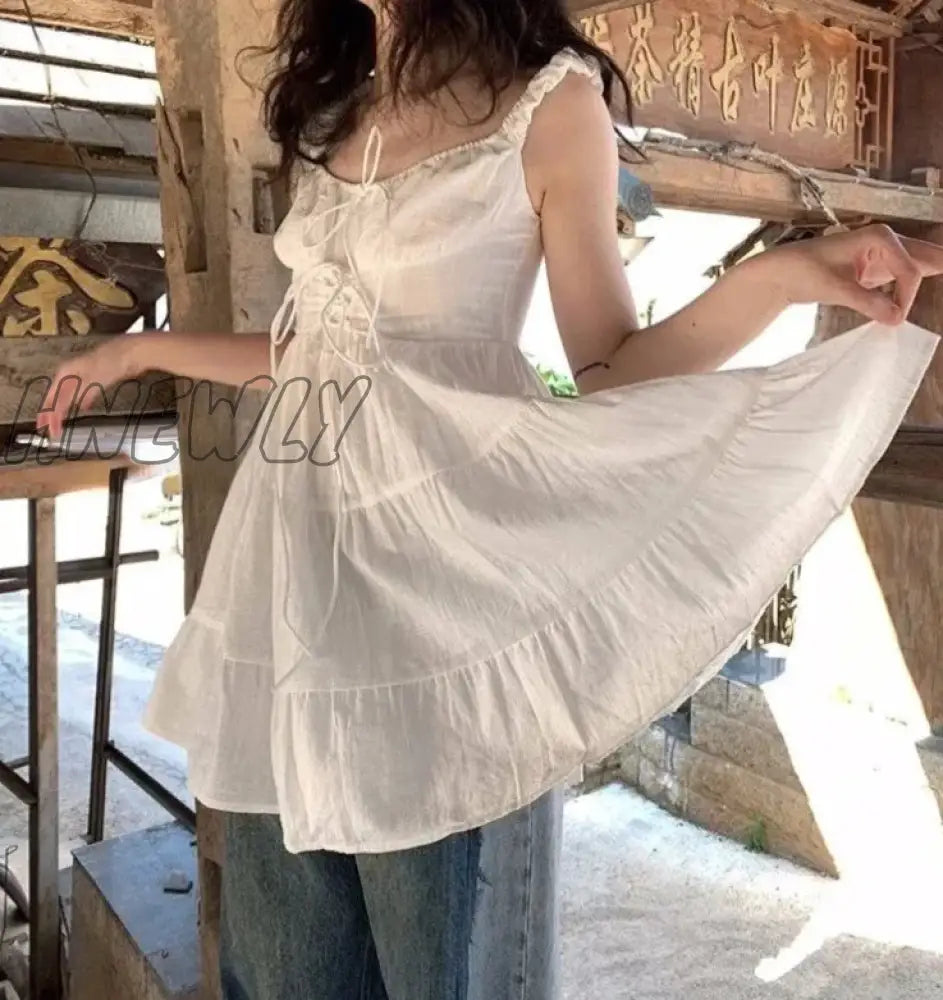 Hnewly Japanese Cute Bandage Ruffles Dress Women Y2K Aesthetic Sweet Fairy Dresses Summer