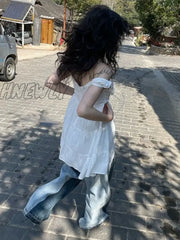 Hnewly Japanese Cute Bandage Ruffles Dress Women Y2K Aesthetic Sweet Fairy Dresses Summer