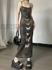 Hnewly Japanese Gauze Elegant Butterfly Print Dresses Sexy Split Y2K Aesthetic Sweet Women’s