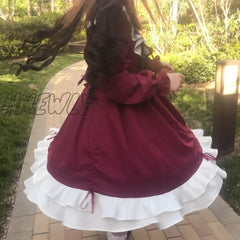 Hnewly Japanese Kawaii Peter Pan Collar Lolita Dresses Patchwork Bowknot Ruffles Sweet Women