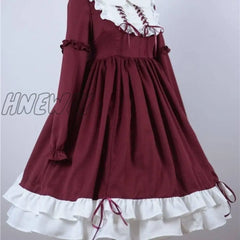 Hnewly Japanese Kawaii Peter Pan Collar Lolita Dresses Patchwork Bowknot Ruffles Sweet Women