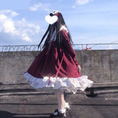 Hnewly Japanese Kawaii Peter Pan Collar Lolita Dresses Patchwork Bowknot Ruffles Sweet Women