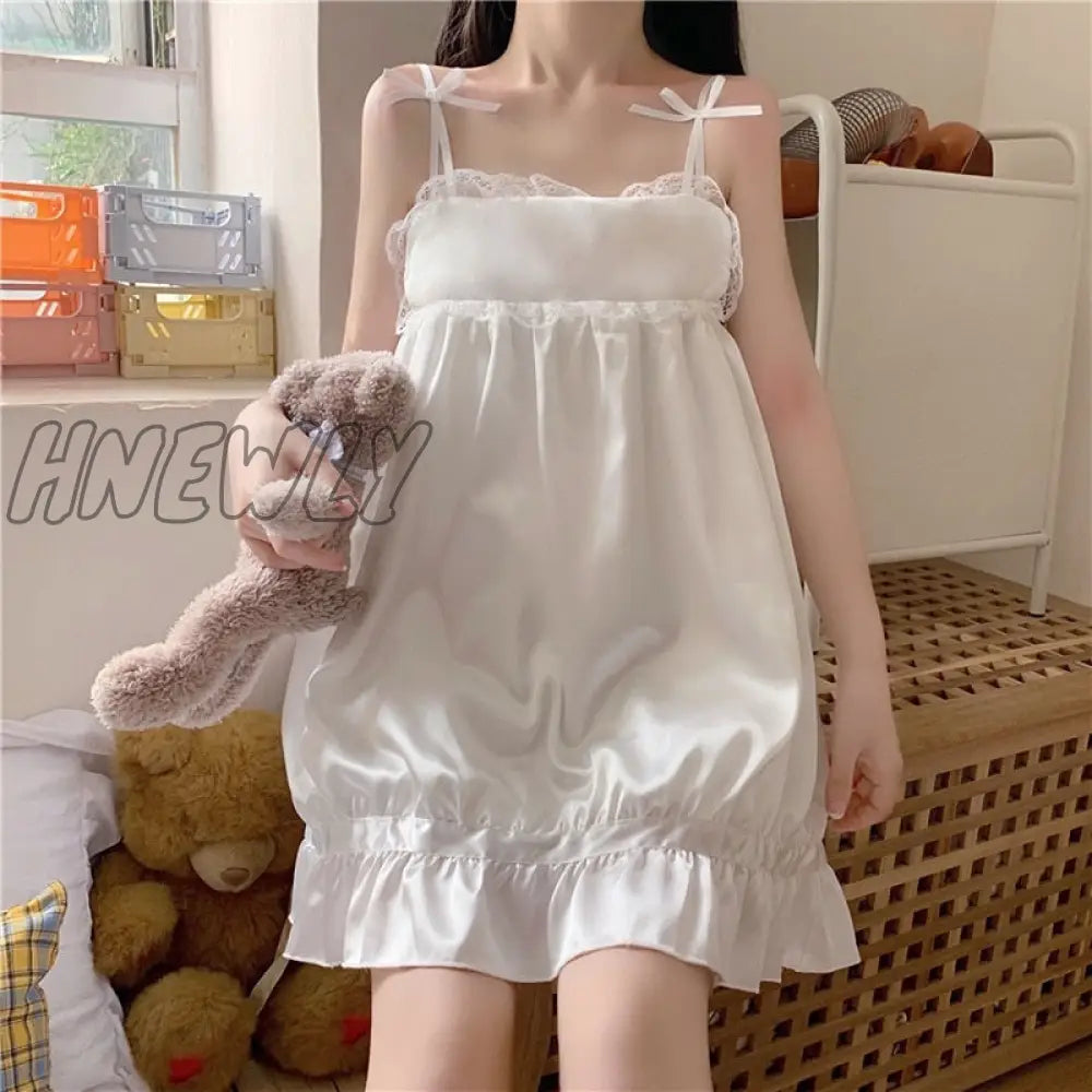 Hnewly Japanese Lolita Princess Style Sleepwear Women Sweet Lace Sling Sleepshirts Kawaii Girls