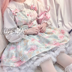 Hnewly Japanese Sweet Kawaii Jsk Lolita Dress Women Vintage Victorian Gothic Cartoon Sleeveless Bow