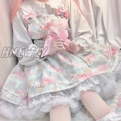 Hnewly Japanese Sweet Kawaii Jsk Lolita Dress Women Vintage Victorian Gothic Cartoon Sleeveless Bow