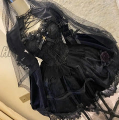 Hnewly Japanese Victorian Gothic Lolita Dress Vintage Girl Sweet Lace Rose Elegant Princess Holiday