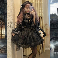 Hnewly Japanese Victorian Gothic Lolita Dress Vintage Girl Sweet Lace Rose Elegant Princess Holiday