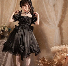 Hnewly Japanese Victorian Gothic Lolita Dress Women Black White Elegant Backless Fairy Dresses