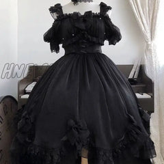 Hnewly Japanese Victorian Gothic Lolita Dress Women Black White Elegant Backless Fairy Dresses