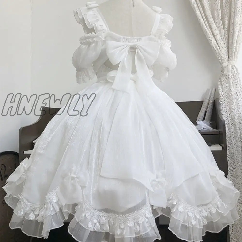 Hnewly Japanese Victorian Gothic Lolita Dress Women Black White Elegant Backless Fairy Dresses