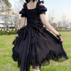 Hnewly Japanese Victorian Vintage Lolita Dress Women Cute Bow Sexy Backless Evening Party Dresses