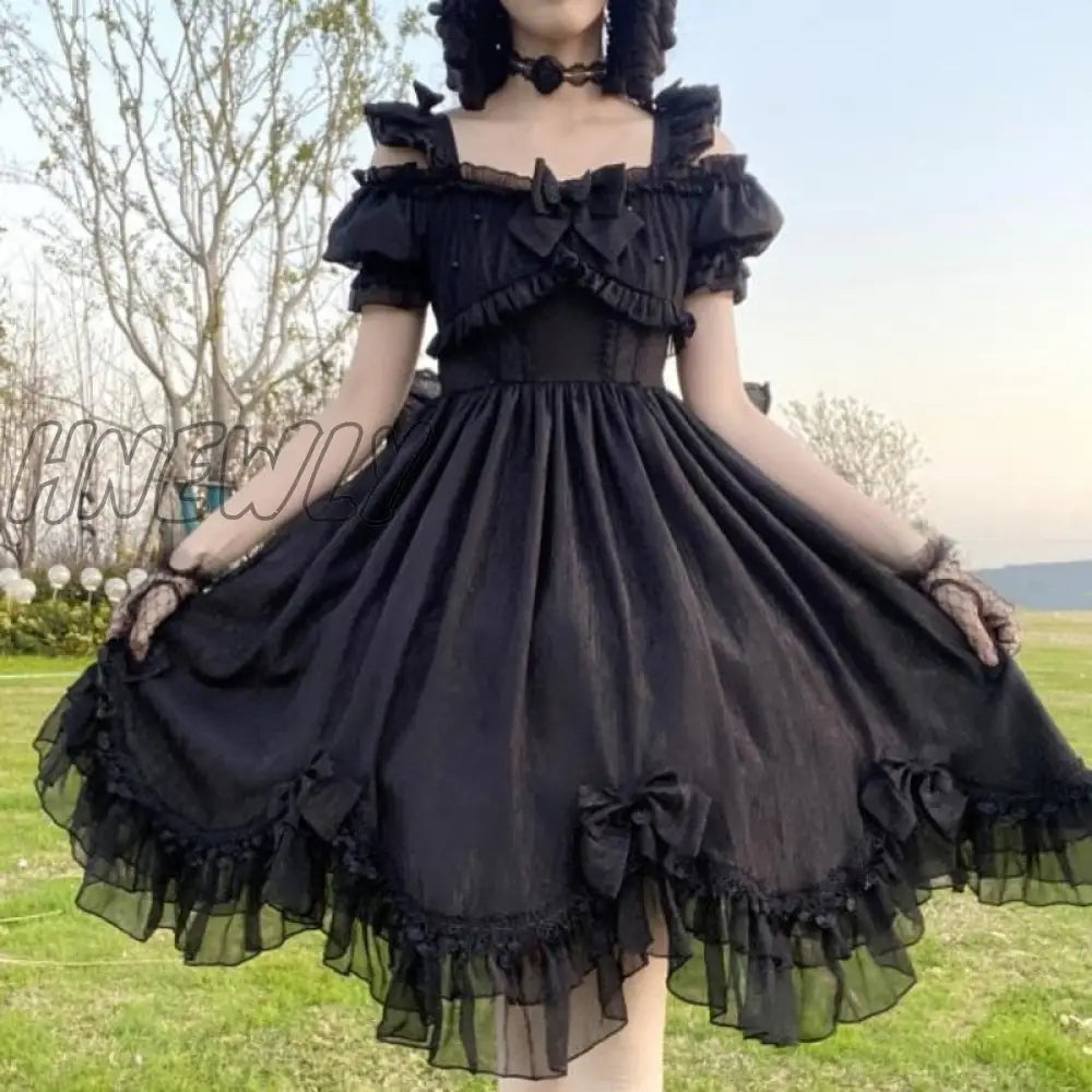 Hnewly Japanese Victorian Vintage Lolita Dress Women Cute Bow Sexy Backless Evening Party Dresses