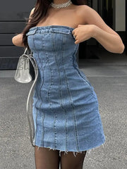 Hnewly Jeans Dress Women Slim Elegant Evening Stitching Denim Dresses Y2K Straight High Waist