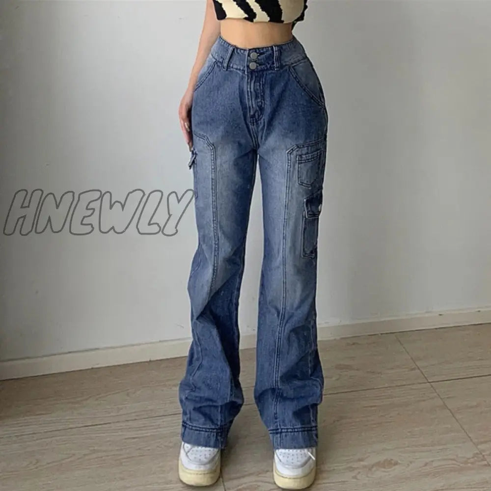 Hnewly Jeans For Women High-Waisted Straight Casual Pants Irregular Pocket Cargo Mopping Women’s