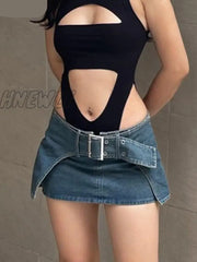 Hnewly Jeans Skirt Women Summer Slim Sexy Hip Wrap Mini Denim Y2K Low Waist Button Casual Short