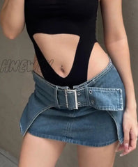 Hnewly Jeans Skirt Women Summer Slim Sexy Hip Wrap Mini Denim Y2K Low Waist Button Casual Short