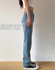 Hnewly Jeans Straight Pants Washed Loose High Waist Plus Size Women Casual Boyfriends Cowboy