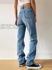 Hnewly Jeans Straight Pants Washed Loose High Waist Plus Size Women Casual Boyfriends Cowboy