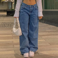Hnewly Jeans Women Low-Rise Fashion Retro Straight Pants Loose Street Style Denim With Simple Wide