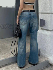 Hnewly Jeans Women Vintage Summer Y2K Baggy Straight Trumpet Denim Trousers High Waist Horn Pants