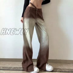 Hnewly Jeans Women’s Wild New 2024 Y2K Gradual Change Pants Split Personalized Design High Waist