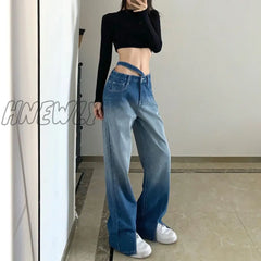 Hnewly Jeans Women’s Wild New 2024 Y2K Gradual Change Pants Split Personalized Design High Waist