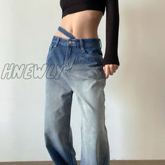 Hnewly Jeans Women’s Wild New 2024 Y2K Gradual Change Pants Split Personalized Design High Waist