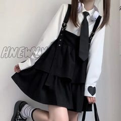 Hnewly Kawaii Black Ruffle Layer Lolita Dress Women Autumn Japanese Soft Girl Sleeveless Strap Cute