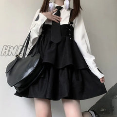 Hnewly Kawaii Black Ruffle Layer Lolita Dress Women Autumn Japanese Soft Girl Sleeveless Strap Cute