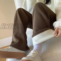 Hnewly Keep Warm Thickened Corduroy Trousers Wide Leg Sweatpants Winter Straight Pants Solid Plush