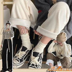 Hnewly Keep Warm Thickened Corduroy Trousers Wide Leg Sweatpants Winter Straight Pants Solid Plush