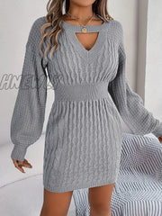 Hnewly Keyhole Cable Knit Sweater Dress Casual Long Sleeve Bodycon Women’s Clothing
