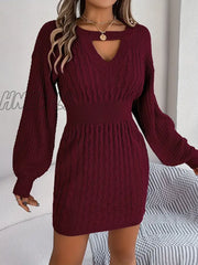 Hnewly Keyhole Cable Knit Sweater Dress Casual Long Sleeve Bodycon Women’s Clothing