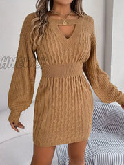 Hnewly Keyhole Cable Knit Sweater Dress Casual Long Sleeve Bodycon Women’s Clothing