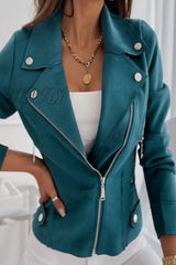 Hnewly - Khaki Casual Street Solid Zipper Turndown Collar Outerwear Coats Blazer & Jacket