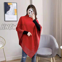 Hnewly Knitted Capes & Ponchos Women Bat Sleeve Cape Shawl Mujer Loose Shirt Oversized Coat Spring