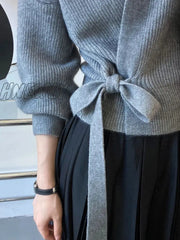 Hnewly Knitted Cardigan Women Sweater V-Neck Lace-Up Irregular Clothes Fashion Autumn Winter 2024